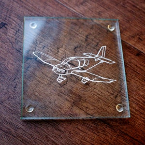 Personalised Robin DR400 Aircraft Glass Drinks Coaster -  Perfect for Pilot, Simulator or Aviation Enthusiasts at Home Office Fly club