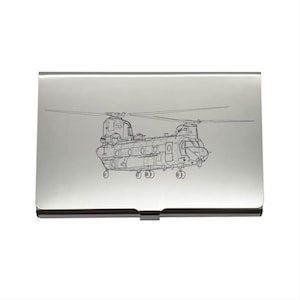 Personalised Chinook Helicopter Card Holder - Business Credit Card Case - Militray Aviation Themed Engineer Pilot Mechanic Gift Idea