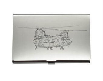 Personalised Chinook Helicopter Card Holder - Business Credit Card Case - Militray Aviation Themed Engineer Pilot Mechanic Gift Idea