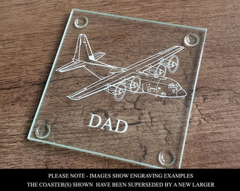 C130 Hercules Aircraft Square Glass Drinks Table Coaster - Presentation Boxed - Personalised Military Aviation Pilot Engineer Gift