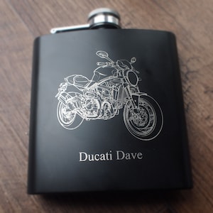 Personalised Ducati Monster Bike Hip Flask - 6oz Steel - Choice of Colours - Superb Bikers Riders Motorcycle Gift Idea