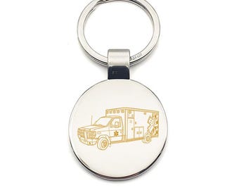 Personalised Personalised US EMS Ambulance Keyring - Choose Design - Ideal Personalised Emergency Medical Retirement Wedding Birthday Gift