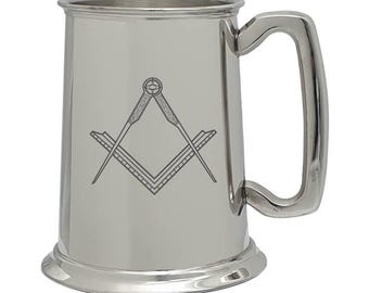 Freemasons Masonic Regalia One Pint Pewter Tankard - Superb Masons Diamond Cut Gift or Award - 4 Designs to choose from
