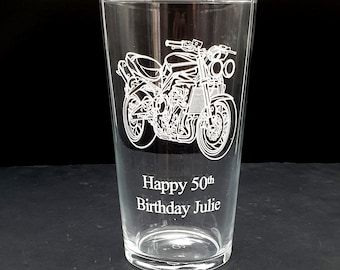 Personalised Triumph Street Triple Motorcycle Conical Beer Glass - Superb Engraved Motorbike Bikers Birthday Retirement Wedding Gift