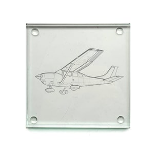 Cessna 206 Aircraft Square Glass Drinks Coaster - Presentation Aviation Pilots Work Home Office Boxed Gift idea