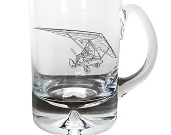 Personalised Pegasus Microlight Trike Glass Tankard - 0.55 LT - Powered Kite Pilot Aviation Themed Retirement Birthday Wedding Gift