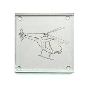 Guimbal Cabri Helicopter Square Glass Drink Table Coaster - Presentation Boxed - Civil Aviation Pilot Engineer Gift for Home Work Office