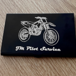Gepersonaliseerde Motorcross Crossmotor Zwart Visitekaarthouder - Gegraveerd Marketing Off Road Biker Adventure Enduro Track Cadeau Idee