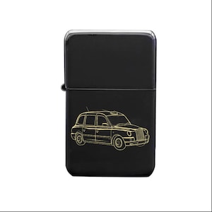 Personalised Black London Taxi Car Windproof Cigarette Lighter - Premium Quality Smoker Cabbie Driver Outdoor Gift Idea