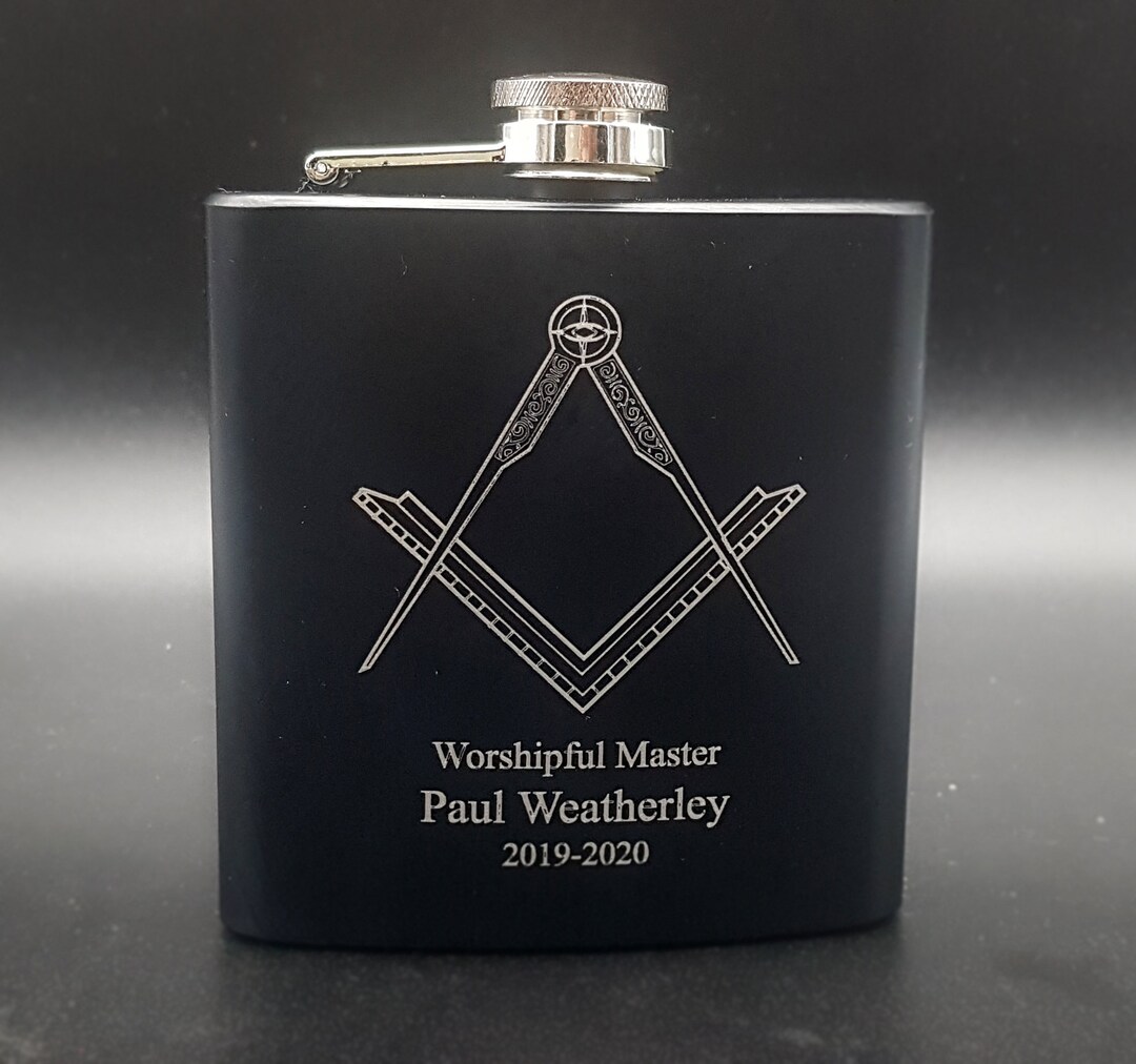 Masons Set Square & Compass 6oz Hip Flask - Choice of Colours - Design ...