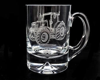 Spersonalizowany szklany kufel w kształcie ciągnika rolniczego – Wybierz wzór kufla – Farming Harvest Countryside Urodziny Ślub Emerytura Prezent