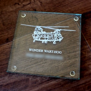 Chinook Helicopter Square Glass Drinks Table Coaster - Presentation Boxed - Military Aviation Pilot Engineer Gift Idea for Home Work Office