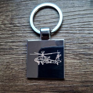 Portachiavi personalizzato con elicottero Apache - Scegli il design - Portachiavi con chiavi di casa a tema aviazione da pilota militare, regalo per ufficio e lavoro
