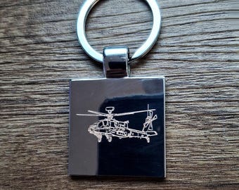 Personalised Apache Helicopter Keyring  - Choose Design - Military Pilot Aviation Themed House Keys Keychain Work Office Gift