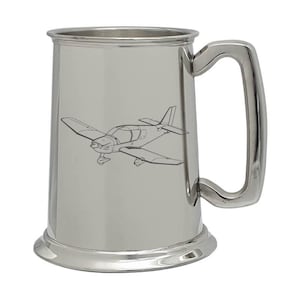 Robin DR400 Aircraft One Pint Pewter Tankard - UK hand Made Engraved to Order - Superb Private Pilot Flying Instructor Trophy Aviation Gift