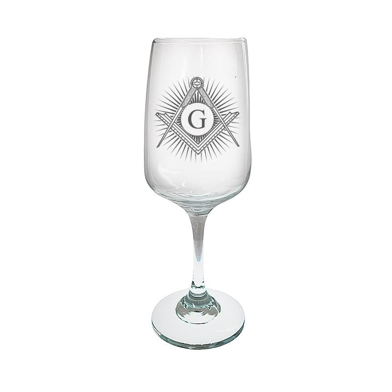 Personalised Masonic Compass & Set Square with Starburst Wine Glass  - Choose Design - Driver Enthusiast Birthday Wedding Retirement Gift
