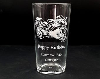 Racing Bike Motorcycle Beer Glass | Themed Track Motorbike Bikers Gift Birthday, Christmas, Wedding, Retirement | Select Style