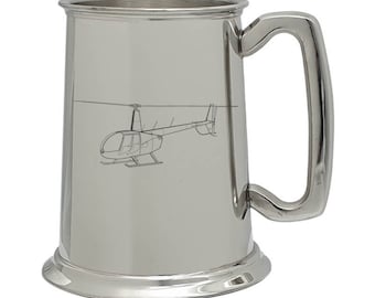 R44 Helicóptero Pint Pewter Tankard - Hecho a mano en el Reino Unido - Piloto Instructor Aviación Cumpleaños Jubilación Regalo de boda - Seleccione estilo Tankard