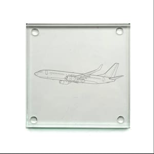 Personalised Boeing 737 Aircraft Square Glass Table Coaster - Aviation Themed Gift for a Pilot Air Traffic Controller Stewardess