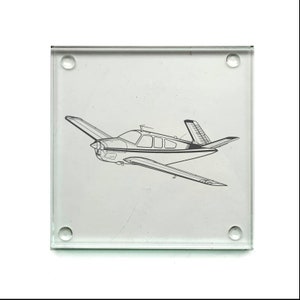 Beechcraft Bonanza Aircraft Square Glass Drinks Coaster - Presentation Aviation Pilots Work Home Office Boxed Gift idea