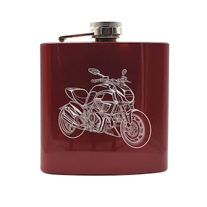 Personalised Duc Diavel Motorcycle 6oz Steel  Hip Flask - Choice of Colours - Superb Biker Riders Motorbike Birthday Wedding Gift