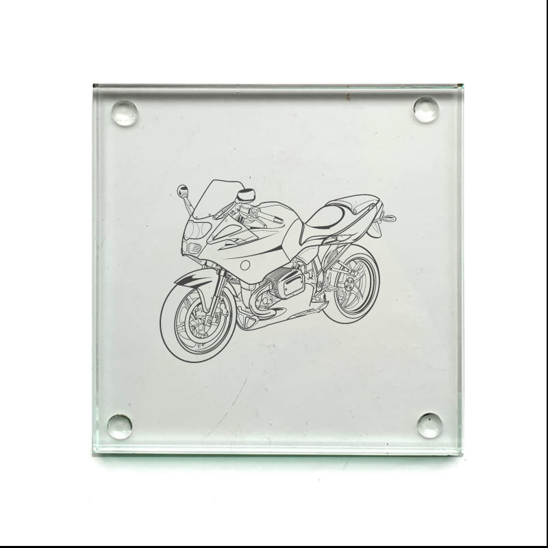 Personalised R1100 Motorcycle Drinks Coaster - Glass Engraved - Superb Bikers Boxed Gift - Rubber Feet perfect for Home or Office
