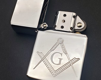 Masons Masonic Compass & Set square with G Grandmaster Engraved Lighter - Choice of Colours - 2 of 4 Designs - Premium Quality Lighter