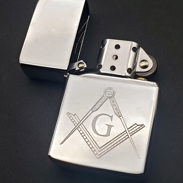 Masons Masonic Compass & Set square with G Grandmaster Engraved Lighter - Choice of Colours - 2 of 4 Designs - Premium Quality Lighter