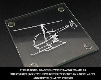 Robinson R22 Helicopter Square Glass Drinks Table Coaster - Super Personalised Pilot  Aviation Boxed Gift - Perfect for Home or Office