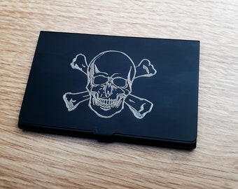 Gothic Emo Skull Crossbones Black Credit Debit Business Card Holder - De nombreuses options de gravure