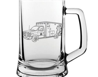 Personalised US EMS Ambulance Glass Tankard - Choose Tankard Design - Emergency Medical Retirement Wedding Birthday Gift