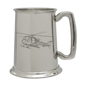 Westland Scout Helicopter One Pint Pewter Tankard -  Diamond Cut Engraving - Military Helicopter Pilot Engineer Army Air Force Gift Award