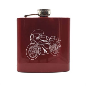 Personalised Duc Mike Hailwood Motorcycle Hip flask - 8 colours -  Racing Bikers motorbike Wedding Retirement Birthday Engraved Gift