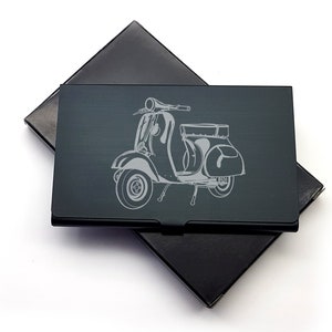 Personalisierte Vespa Roller Schwarz Kredit Debit Visitenkartenhalter - Marketing Idee für Clubs Riders Bikers Sales