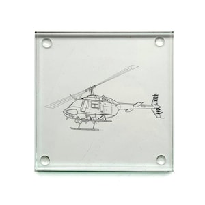 Bell Jet Ranger Police Helicopter Square Glass Coaster - Presentation Boxed -  Aviation Pilot Engineer Gift for Home Work Office