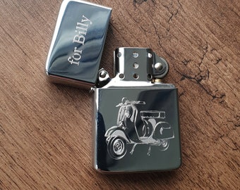 Premium Brass Vespa Scooter Bike Windproof refillable Lighter - Choice of Colours - Great Scooter Rider Club Smokers Gift