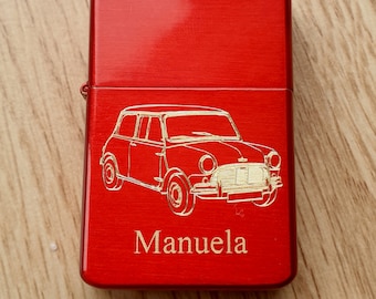 Austin Mini Cooper Auto winddichtes nachfüllbares Feuerzeug - Auswahl der Farben - Vintage Autofahrer Raucher Premium personalisierte Geschenkidee