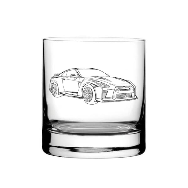 Nissan GTR Car 300ml Tumbler Whisky Glass - EnF Engraving Design - Superb gift Idea for Owners, Drivers and Sports Car Enthusiasts