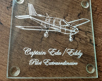 Piper PA28 Aircraft Square Glass Drinks Coaster - Presentation Aviation Pilots Work Home Office Boxed Gift idea