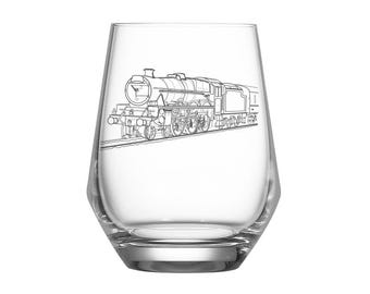 Personalised Steam Locomotive Train Railway Wine Glass  - Choose Design - Driver Enthusiast Birthday Wedding Retirement Gift
