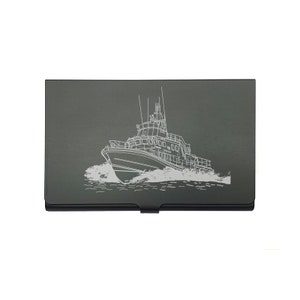 RNLI reddingsboot zwarte zakelijke creditcardhouder - bemanning oceaan vissen thema promotionele reis inhuren cadeau idee