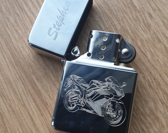 Premium Brass Racing MotoGP Motorcycle Lighter - Choice of Colours - Superb Personalised Motorbike Rider Enthusiast Smokers Gift
