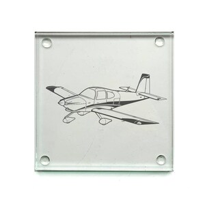 American Vans Aircraft RV10 Square Glass Drinks Table Coaster - Pilot Aviation Themed Boxed Gift for Home Office Work