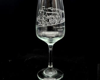 Vintage Steam Train Locomotive Wine Glass | Railway Railroad Gift Birthday, Christmas, Wedding, Retirement | Select Style