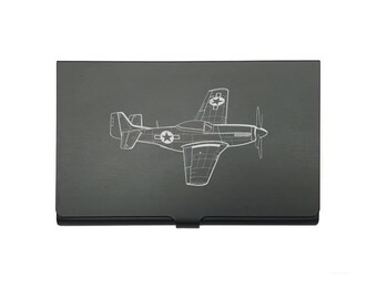 North American P51 Mustang Aircraft Card Holder – Personalised Vintage Military World War 2 Gift, Business Card Case, Credit & Debit Wallet