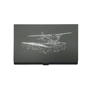 Porta-cartão de visita personalizado Cessna Hidroavião Preto Crédito Débito - Idéia de presente de marketing para instrutor de passeio piloto