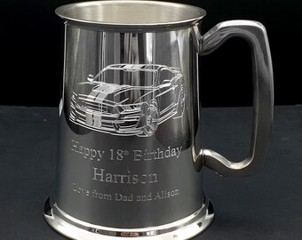 Ford Shelby Mustang Car Pint Pewter Tankard personalizado - British Made - Excelente artículo de regalo para entusiastas del automóvil