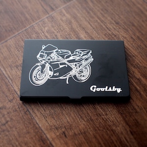 Personalisierte Ducati 888 Motorrad Kartenetui - Business Kreditkartenetui - Graviertes Biker Motorbikr Showroom Verkaufsförderungsgeschenk