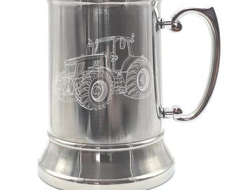 Farm Tractor Steel Tankard - 1 Pint - 4 Colours - Farmer Countryside Worker Wedding Retirement, Birthday Gift, Your own Text Engraved