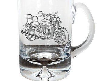 Personalised Triumph thunderbird Motorbike Glass Tankard, Superb Bikers Motorcycle Birthday Wedding Retirement Gift